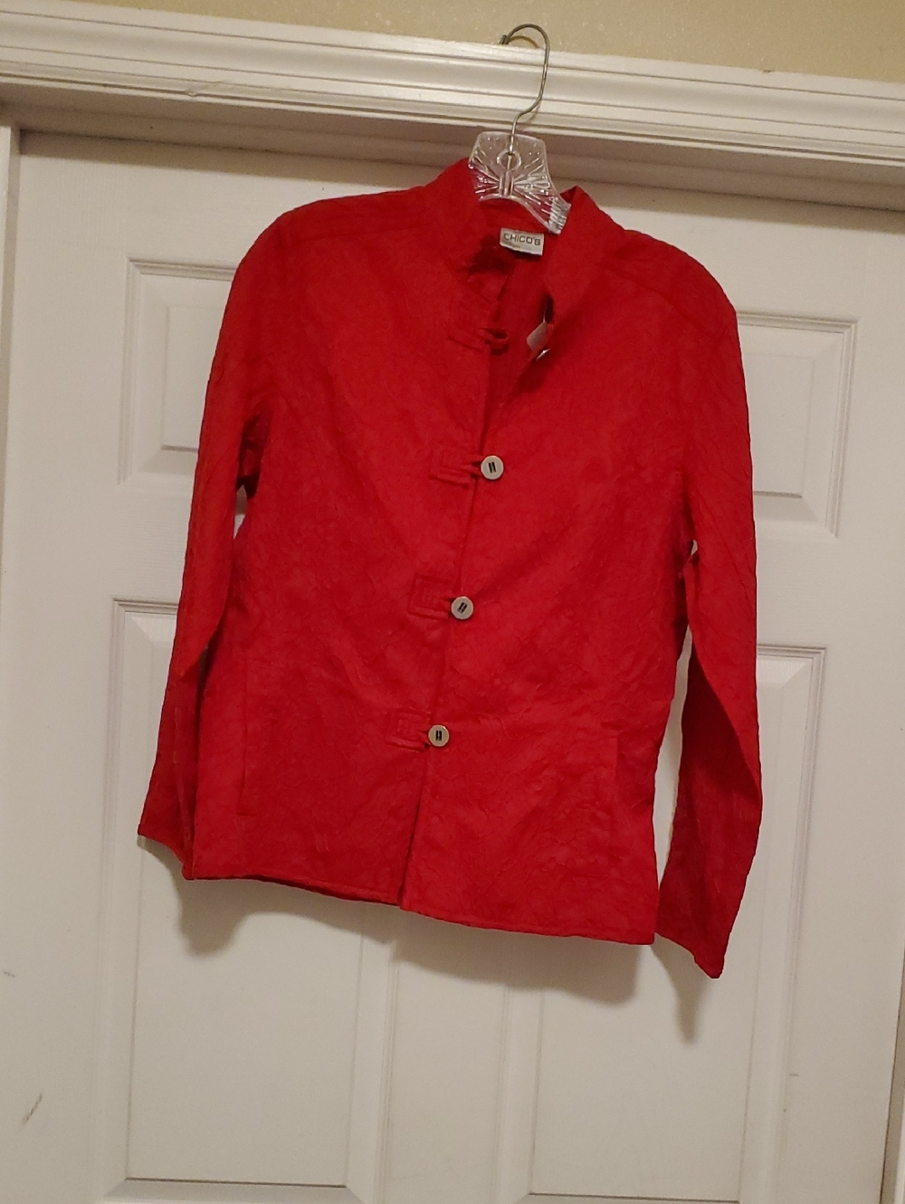 Chico's Vibrant Red Mandarin Collar Button Jacket